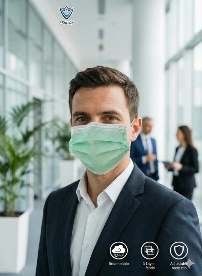 7Shield Face Mask | Disposable Safety Masks for Women & Men | ISO CE GMP SITRA Certified Soft Fabric Spandex Earloop strings, Comfortable & Secure Face Masks (Green-50) - Image 5